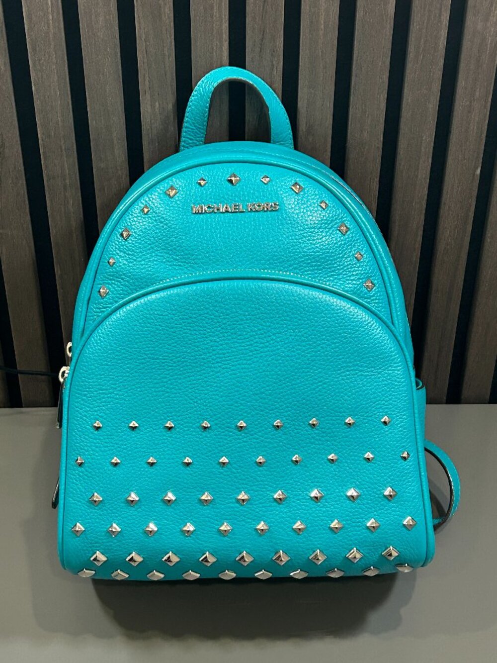 Michael Kors Abbey Medium Studded Backpack Pebbled Set Tile Blue Teal Turquoise